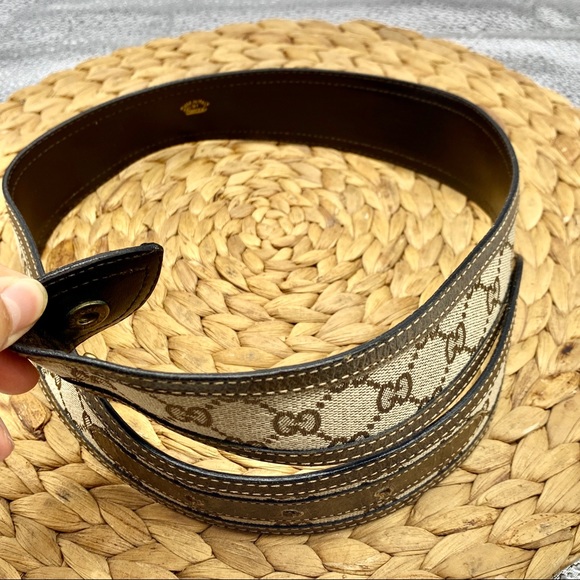 ORIGINAL GUCCI GG BROWN LEATHER MONOGRAM CANVAS LADIES WAIST BELT STRAP X-SMALL - Picture 4 of 4